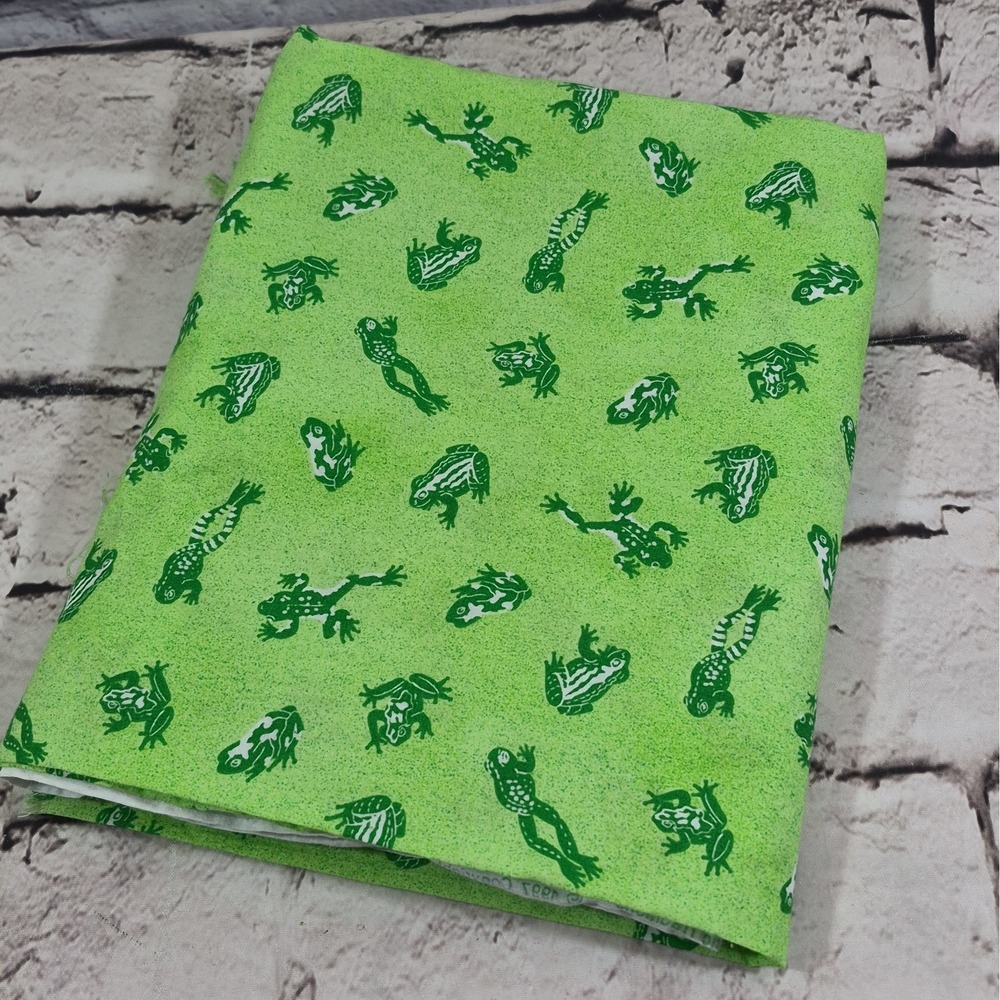 Vintage 90s Fabric Lime Green Allover Frog Print 1.5yrd 44" Wide